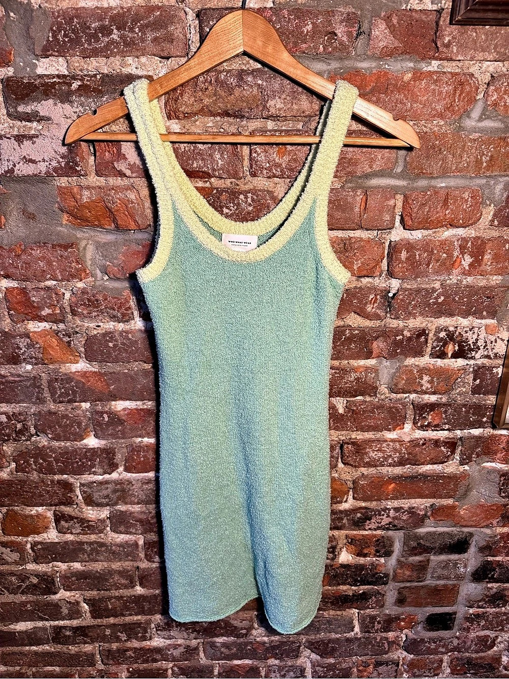 WHO WHAT WEAR Terry Color Block Mini Dress in Green & Yellow Size XS